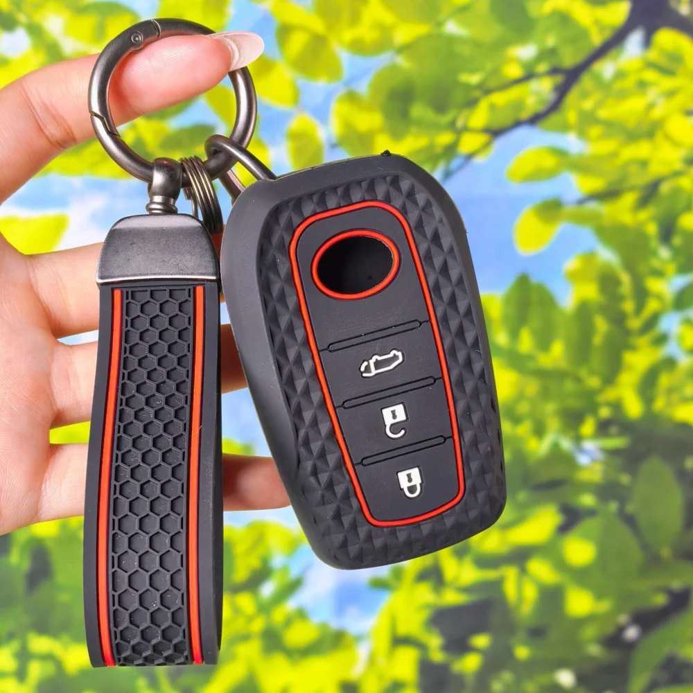 Striped Honeycomb Key Protector With Keychain For Toyota Corolla Cross Yaris Cross Prius Hilux LC200 LC250 LC300