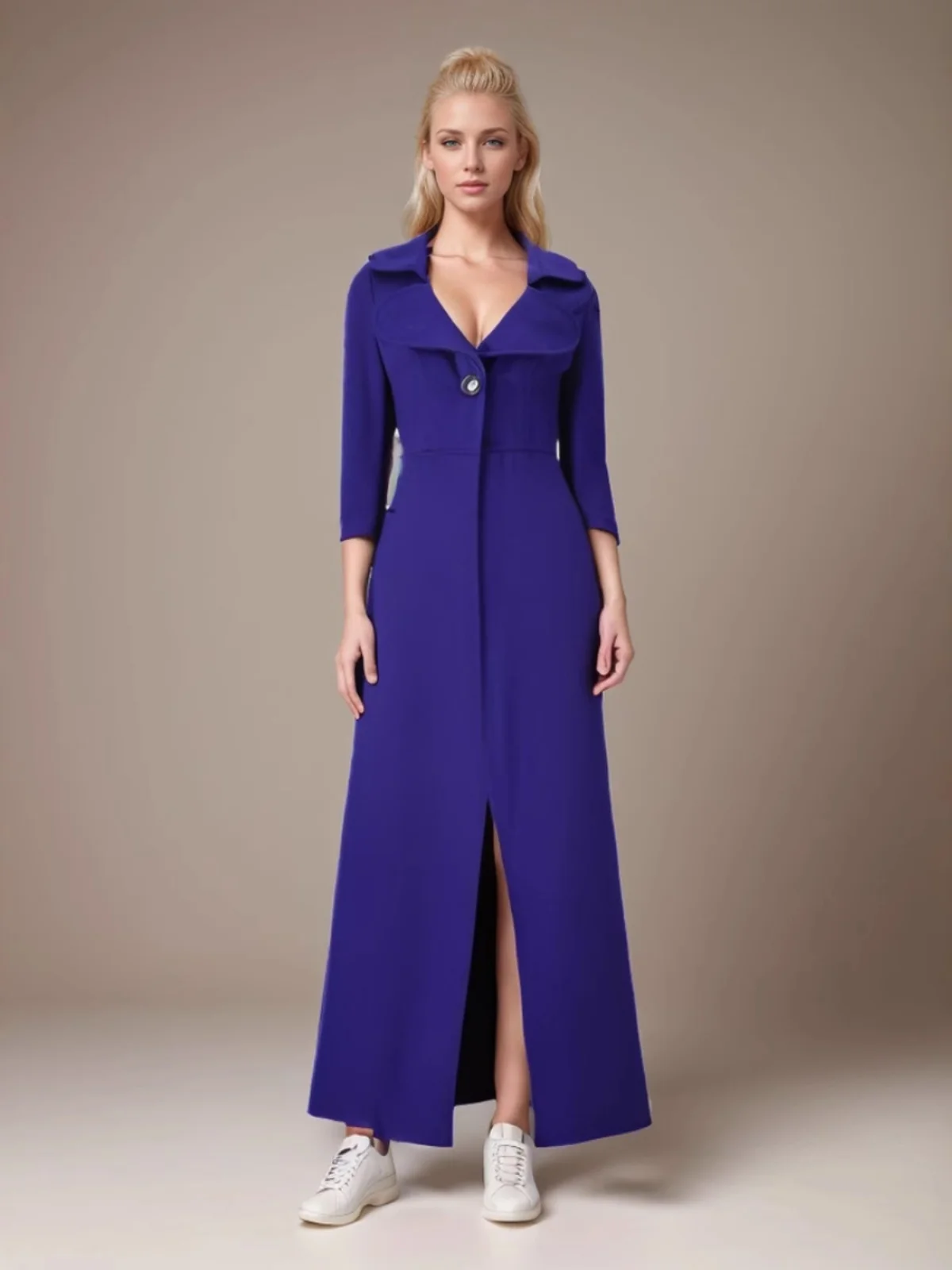 

Ele Russian Long Windbreaker Women's V-Ne Extended Coat Quali Faionable Commute Sle Thiened Long Sve Coat