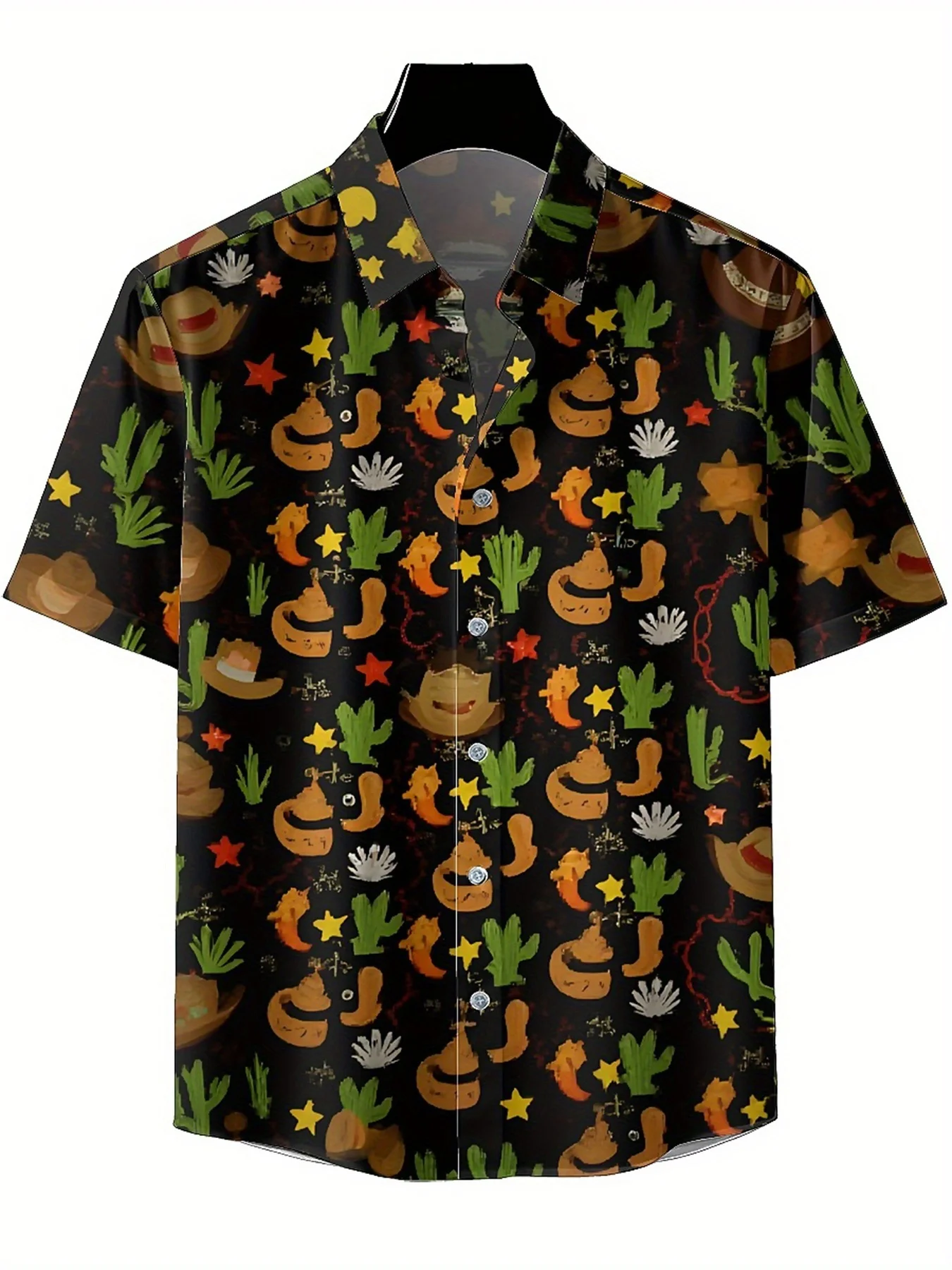 Men's Plus Size Hawaiian Shirts Classic Cowboy Hat and Cactus Pattern,Unisex Baggy Aloha Shirts,Alternative Clothing