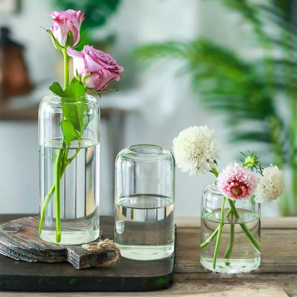 Modern Simple and Transparent Cylinder Glass Vase Hydroponics Plants Desktop Glass Planter Vase Romantic Wedding Party Decor