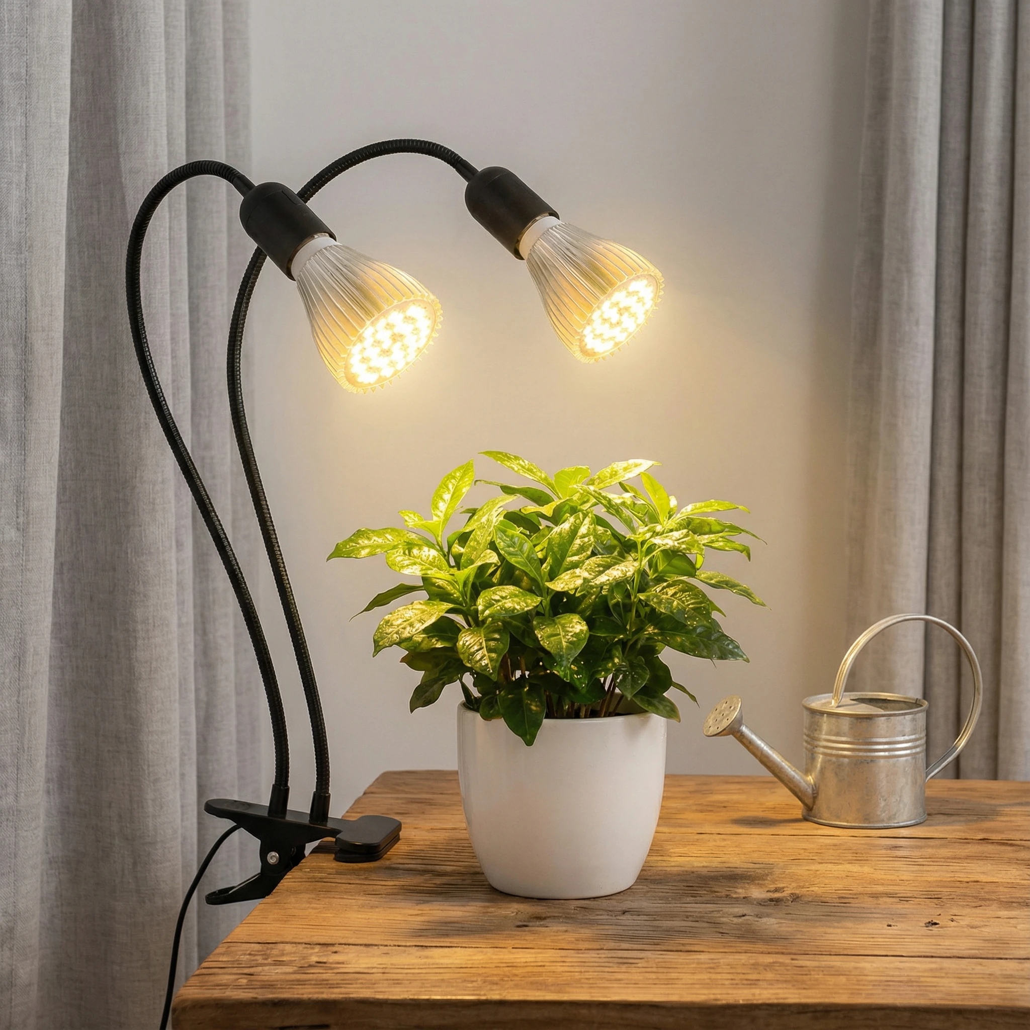 

Светодиодные фитолампы для комнатных растений, 2 полноспектральные лампы с гибким кронштейном, независимый выключатель, крепление-прищепка, цоколь E27