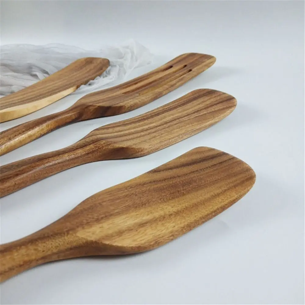 Teak Wood Spatula Spoon Heat Resistant Stirring Spoon Colander Spoon Non Stick Slotted Spurtle Spatulas For Nonstick Cookware