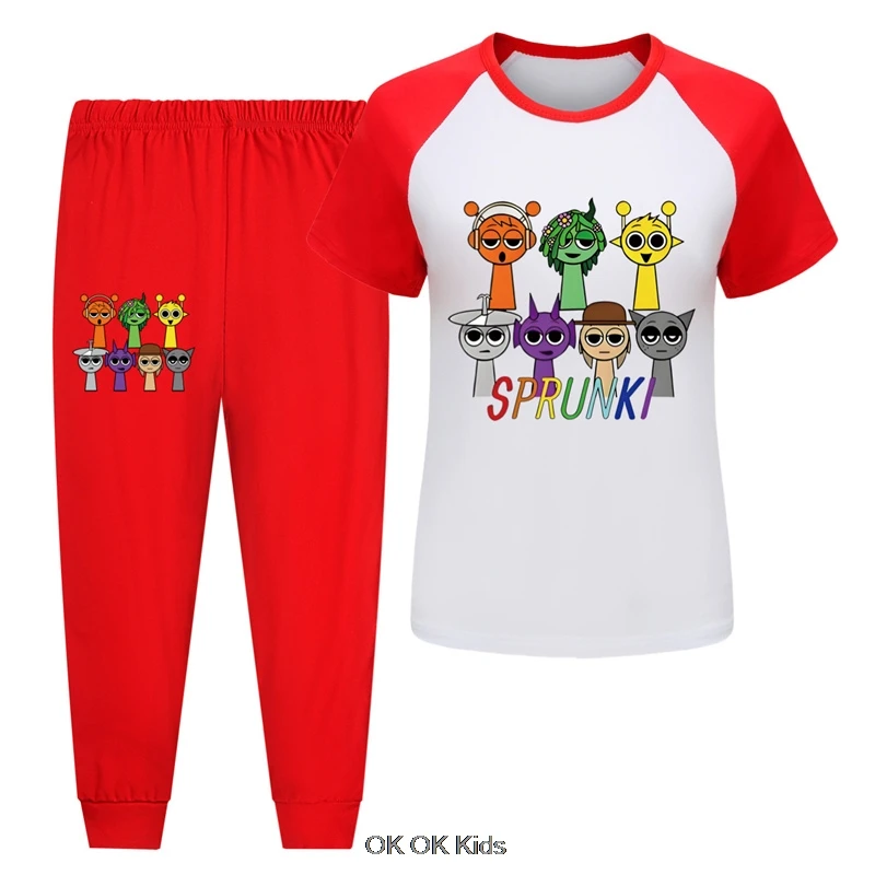 Hot Sprunki Kids Clothing Sets 2PCS Boys Girls Children's Set Cartoon Casual Clothes Sport Suit Short T shirt +Long Pants