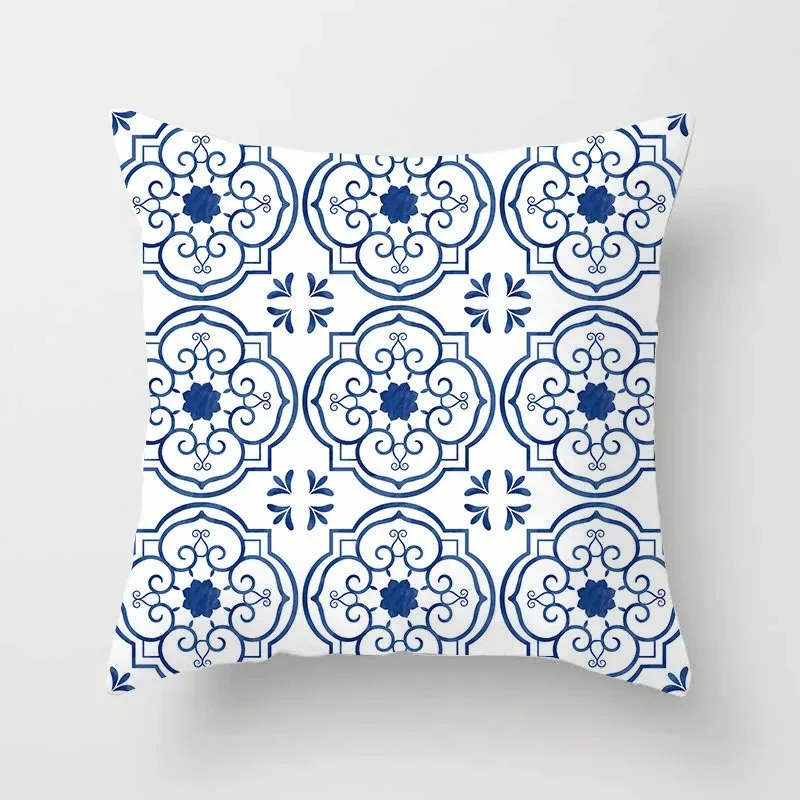 Office Living Room Home Pillowcase Luxury Geometric Blue Print Pillowcase Car Ornaments