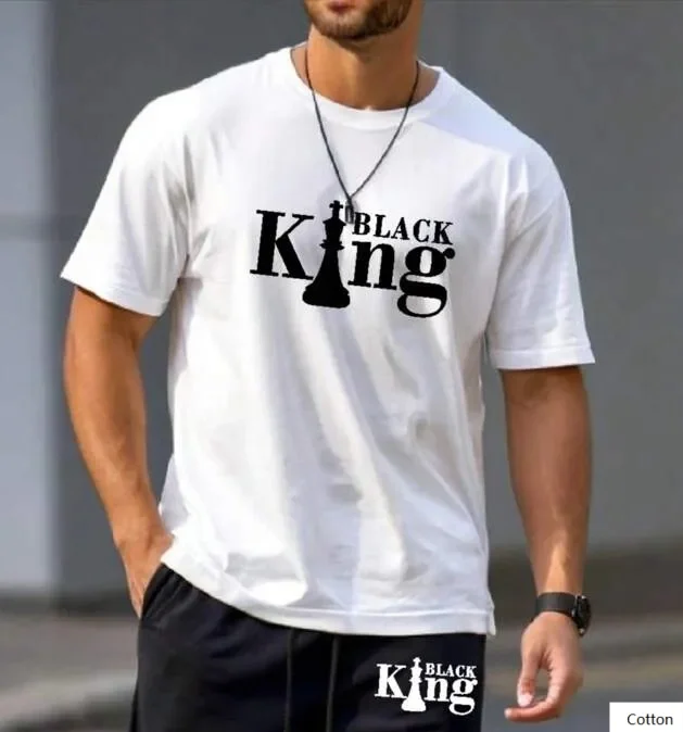 

Casual Men's Cotton T - Shirt Featuring Black King Graphic Stylish Choice for Those Who Love Chess and Trendy Outfits Soft