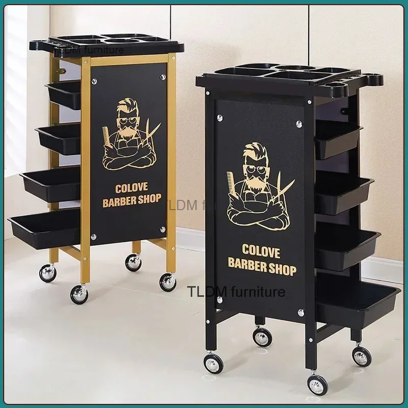 

Vintage Iron Trolley Hair Salon Auxiliary Cart Multi-layer Partition Rolling Cart Mobile Pulley Rust-proof Barber Shop Trolley