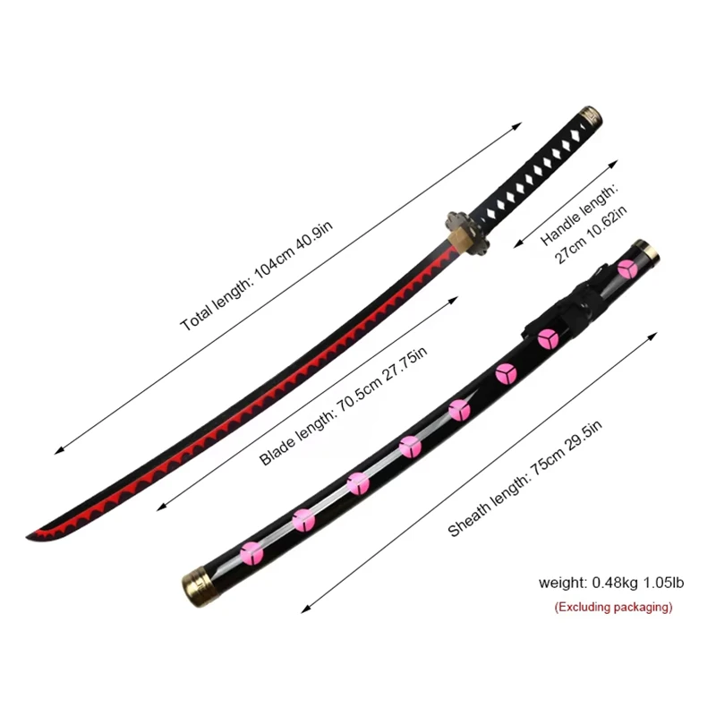 3-delige set Roronoa Zoro zwaarden 104 cm handgemaakte Katana Japanse anime cosplay zwaard Shusui Enma Kitetsu gratis zwaard houder en riem
