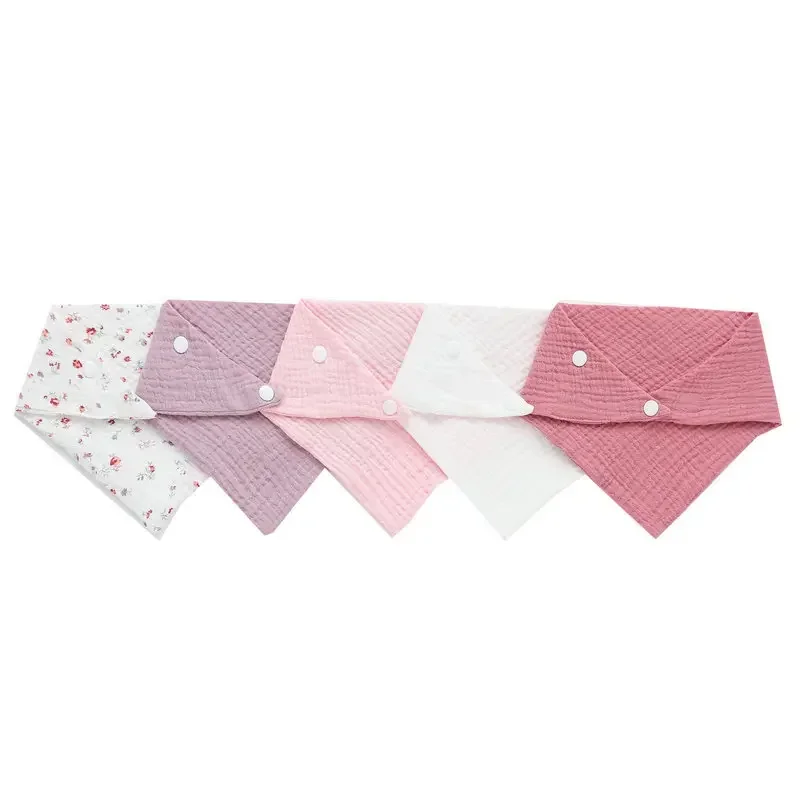 5pcs/Set Muslin Baby Bibs Cotton Feeding Drool Bib Snap Button Soft Triangle Towel Cotton Baby Burp Cloths Babies Accessories