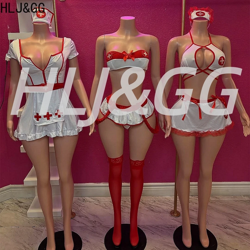 

HLJ&GG Uniform Cosplay Exotic Costume Halter Cami Top Bow Skirt Thongs Headwear Women Sexy Lingerie Underwear Sexy Party Clothes