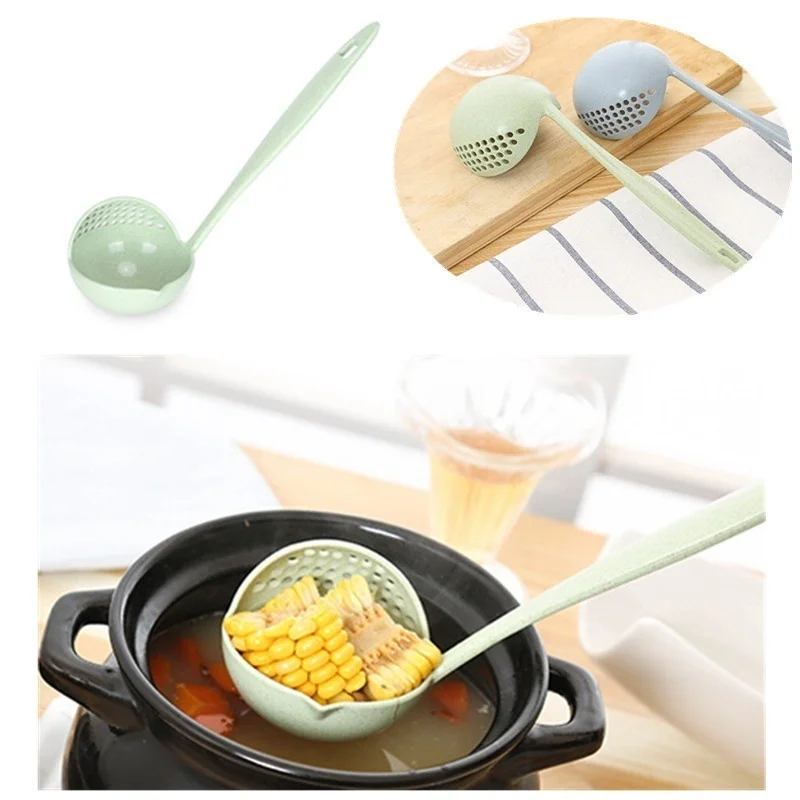 2 In 1 Soup Spoon Long Handle Spoon Creative Spoon Strainer Spoon Cooking Tools