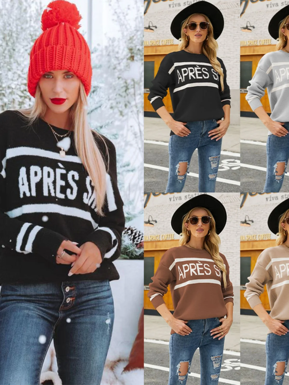 

Свободный длинный пуловер Све, свитер с принтом, удобный зимний женский трикотаж, круглый Ne, нежирное полиэфирное волокно