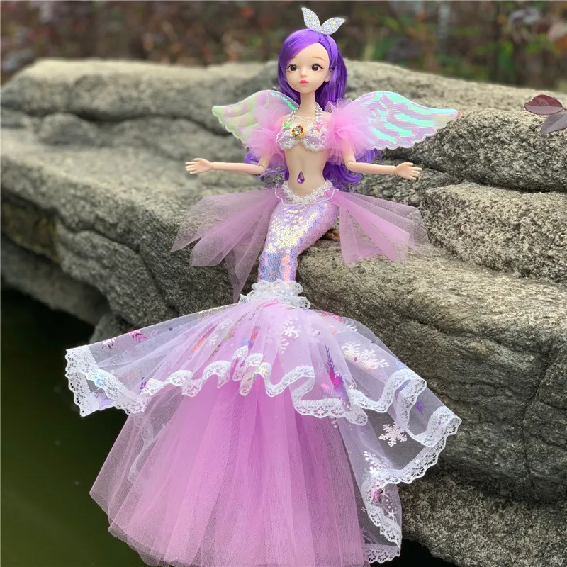 45cm Mermaid Doll Girl Toy Blue Eyes Children'S Princess Doll Wedding Dress Doll Children'S Girl Play Doll Toy Birthday Gift