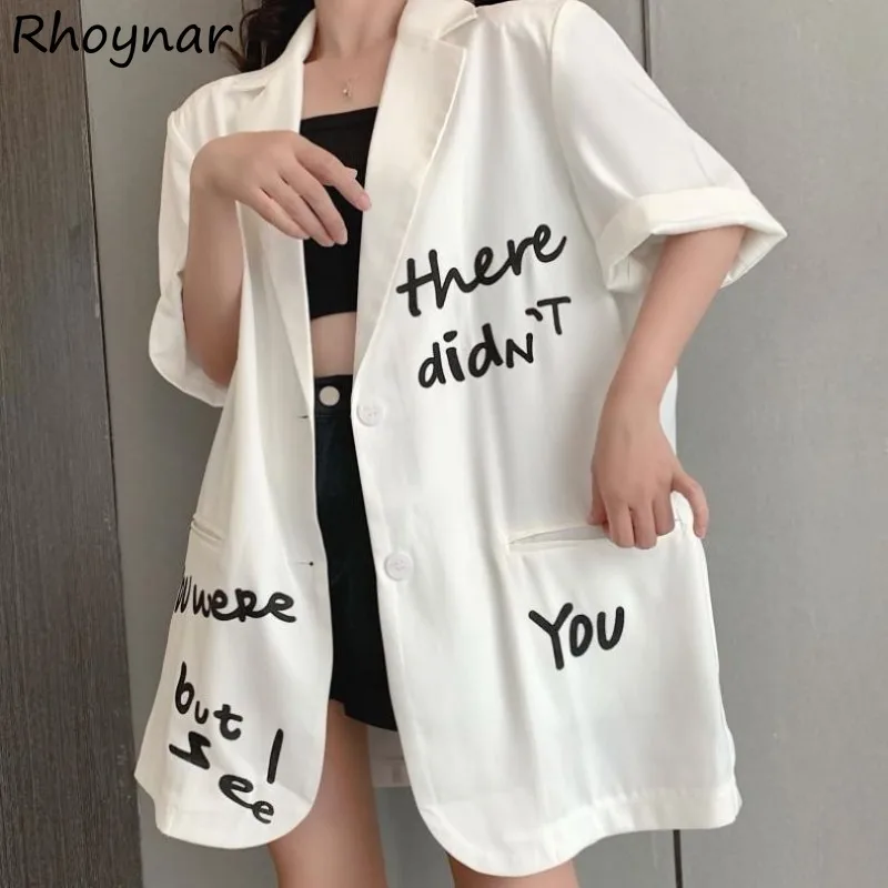 

L-5XL Letter Blazers Women Baggy Chic Designed New Summer Ulzzang Streetwear Couple Unisex Personality Notched Fashion Overcoats