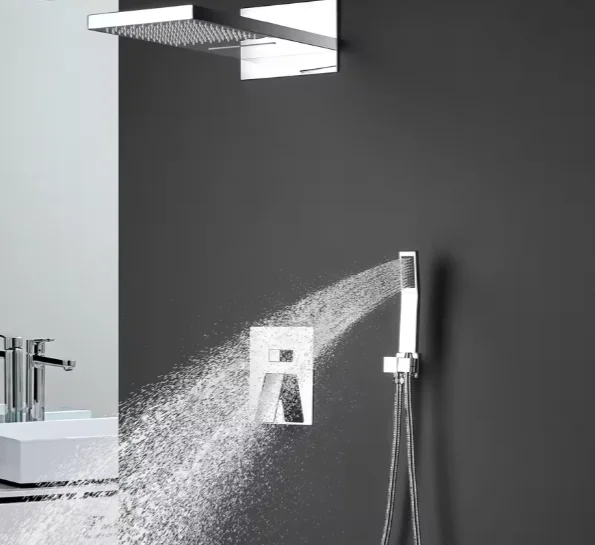 Luxury Thermostatic Rainfall Waterfall Shower Set Chrome Polished Stainless Steel Wall Mounted Massage Jet Column