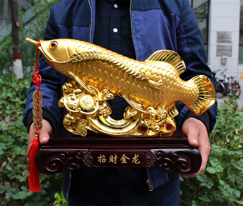 

large TOP COOL HOME OFFICE Company SHOP Talisman Money Drawing fortune Arowana Golden Fish FENG SHUI Decorative statue