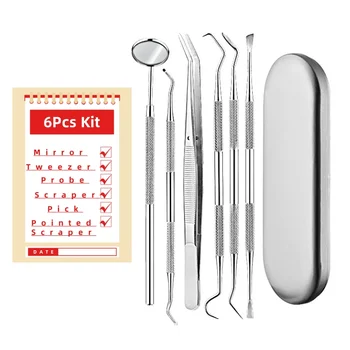 Aço inoxidável dentista ferramentas limpas espelho dental sonda dupla foice enxada limpador de dentes produtos de ferramentas dentárias kit de cuidados orais