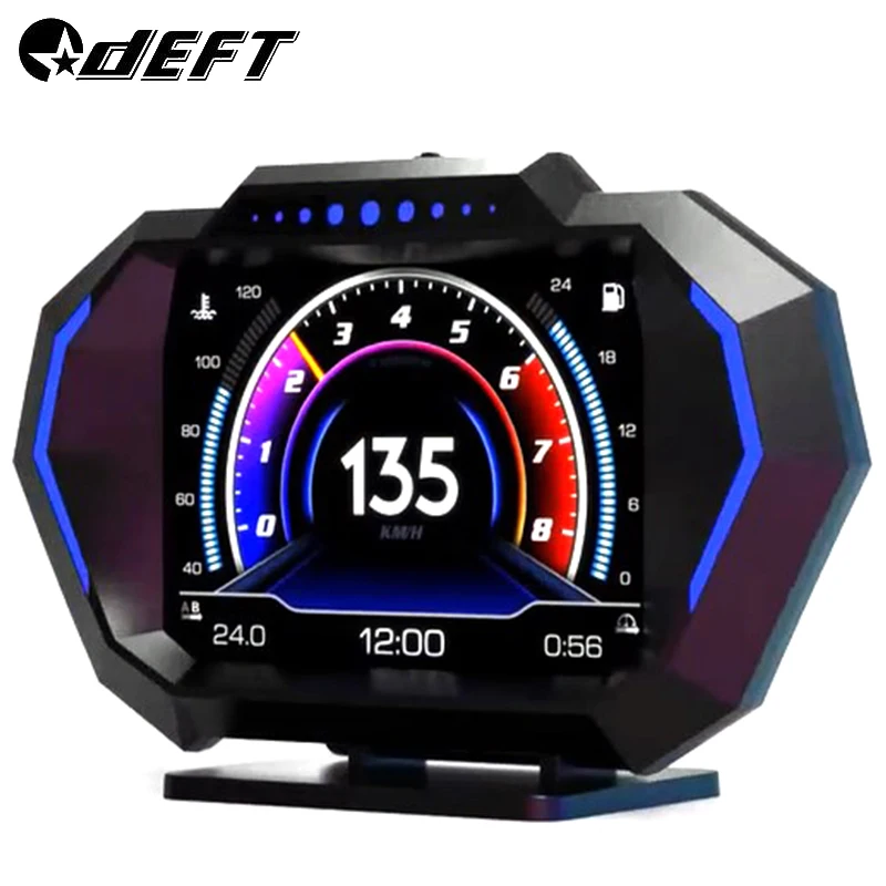 DEFT OBD + GPS HUD P24 Car OBD Head Up Display HUD on Board Computer Digital Speedometer Water Temp turbine Meter Slope Meter