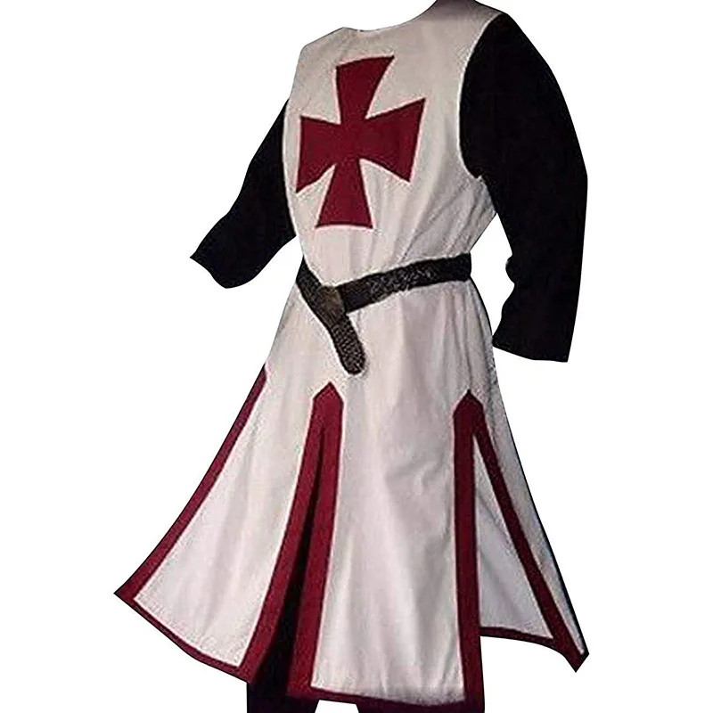 Mittelalterliche Tempelritter-Tunika für Herren, Renaissance-Halloween-Jacke, Krieger-Outfit, Schwarz, Karneval, Party, Rollenspiel, Oberteil – Detail 9