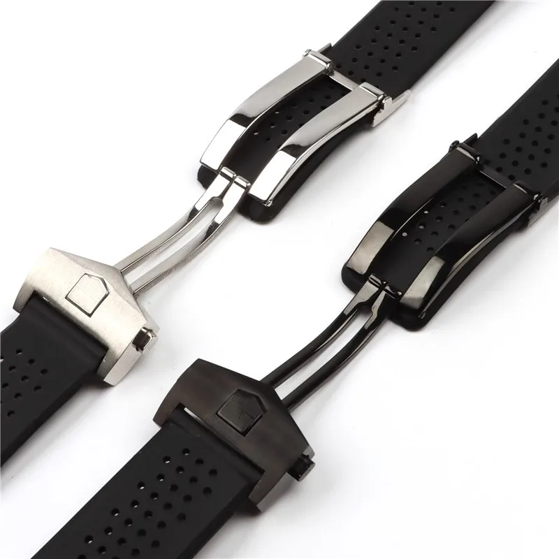 22mm 24mm Soft Natural Rubber Watchband For TAG HEUER GRAND CARRERA wristband Waterproof Sport Strap Silicone Watch Bracelet