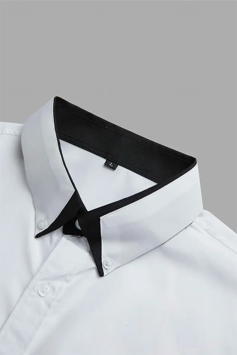 Men's Shirt Formal Button Lapel Shirt Light Blue White Pink Navy Long Sleeve Solid Color Four Seasons Wedding Work Clothing 6XL