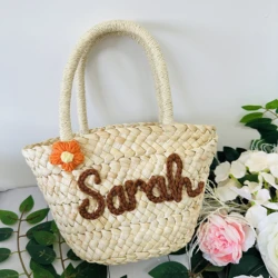 Sacos de palha personalizados para o convidado do casamento Saco Monogrammed personalizado Sacos de banho nupciais Tote de praia personalizado