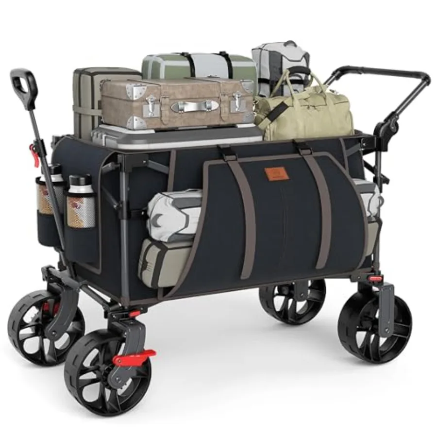 Folding Push Wagon with Brakes, Portable Shopping Cart
