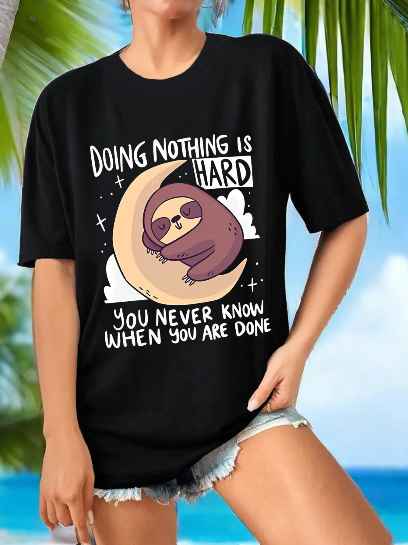 

Women's Plus Size Funny "Doing Nothing Is Hard" Crew Neck T-Shirt, Short Sleeve Casual Sports Tee, Fitness Workout Top