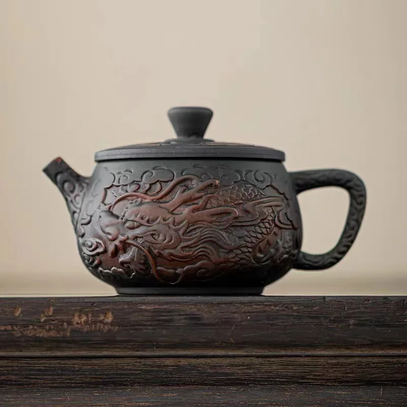 

Purple Pottery Xianglong Handmade Relief Pot Purple Pottery Teapot Kung Fu Tea Set Retro Domestic Pot Tea Making Single Kung Fu