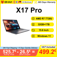 BMAX X17 Pro Laptop 15.6 Inch Full HD 32GB RAM 1TB SSD AMD Ryzen 7 7730U Windows 11 Gaming And Business Notebook BT WiFi Type-C