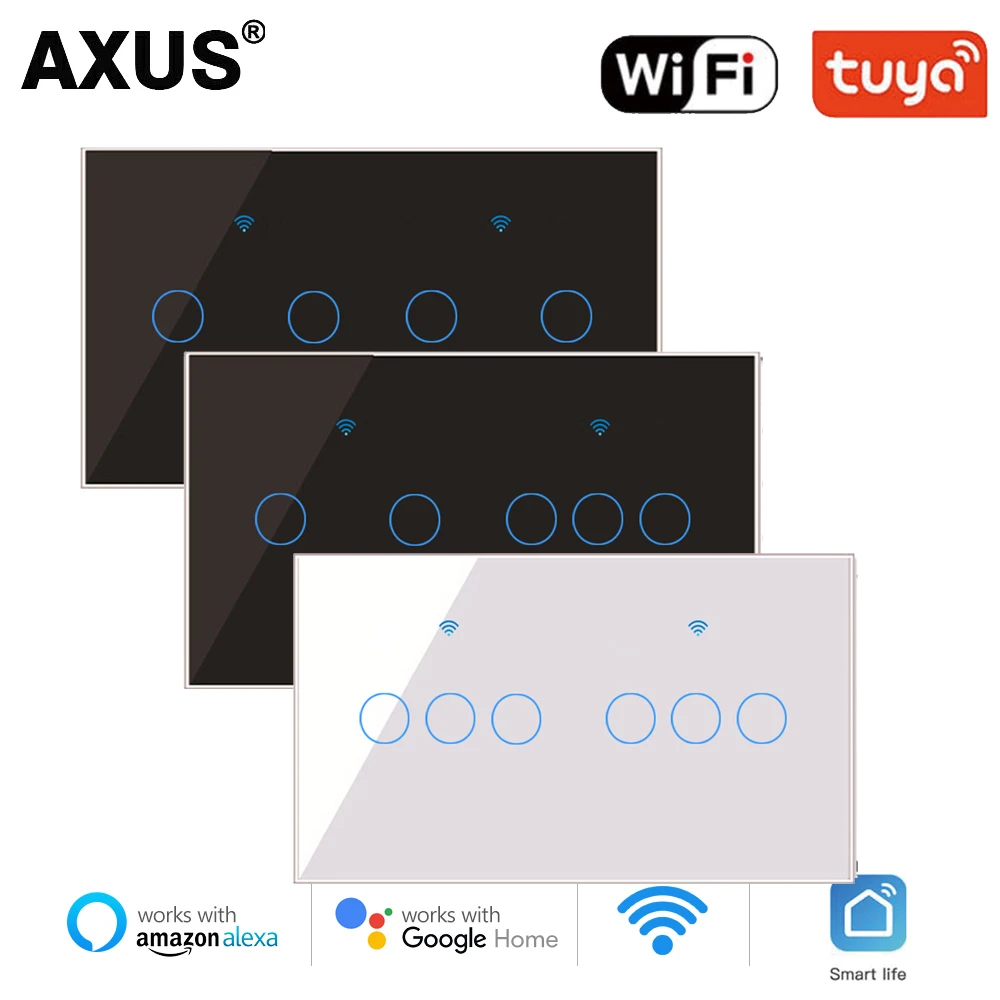 AXUS Smart Light Touch Switch Glass Panel EU Standard 4/5/6 Gang  Tuya WiFi Wall Switch Support Google Home Alexa Voice Control