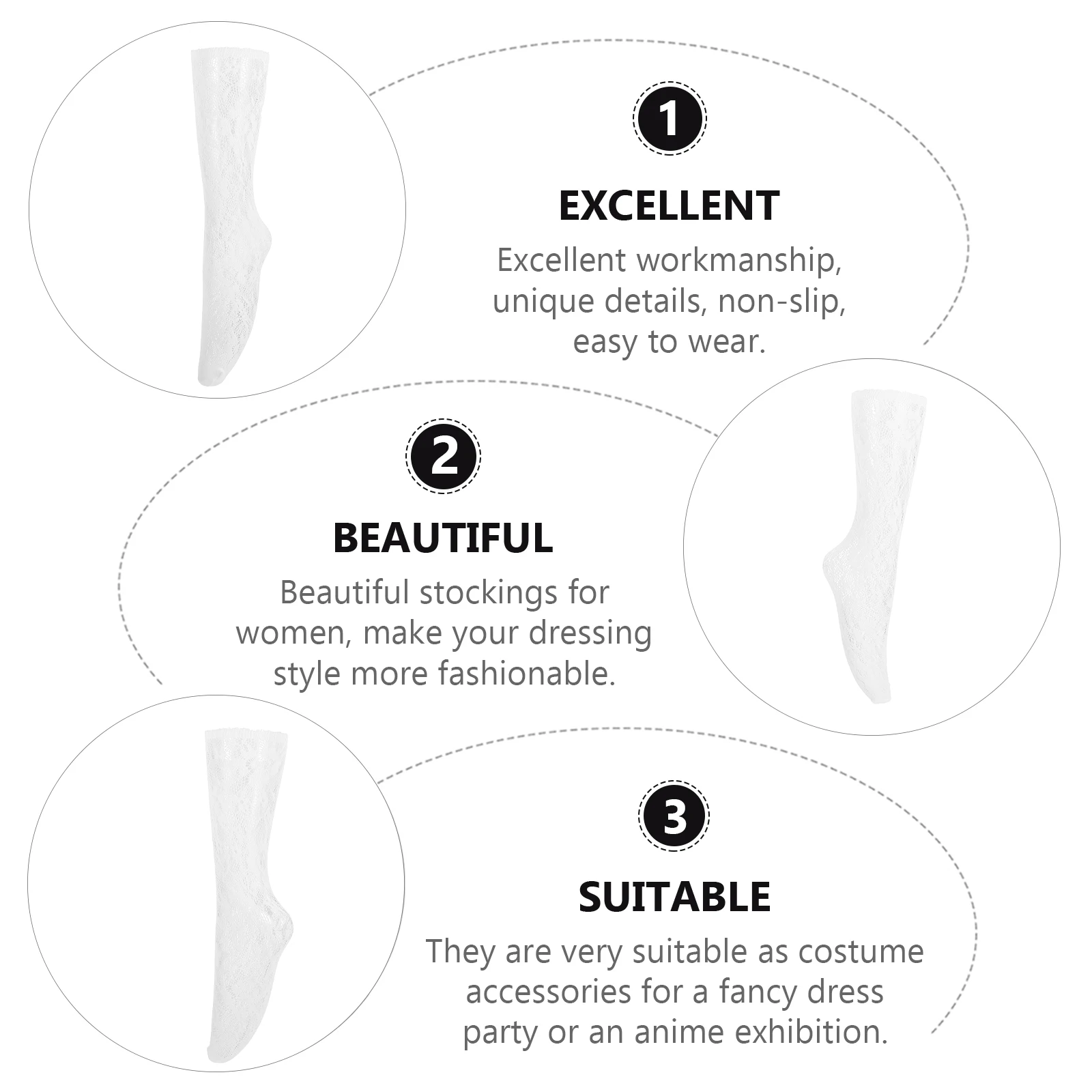 

2 Pairs Lace Trim For Women Elastic Middle Tube Socks Lolita Style Long Stockings Cosplay Decorative Socks Non Slip Maid Tube