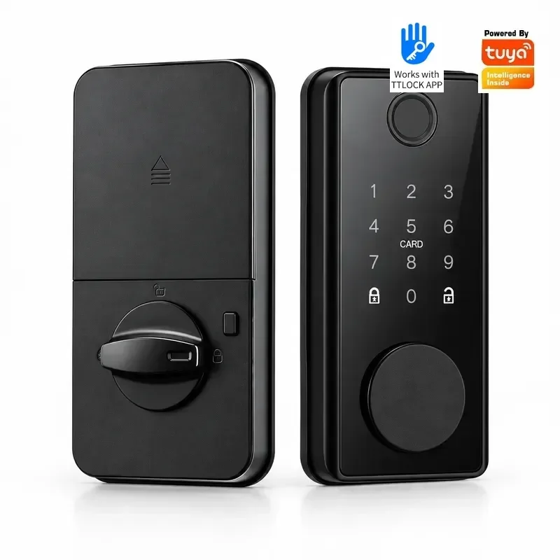 Tuya WiFi Smart Lock Wooden Door Fingerprint Password Swipe Card Lock Electronic Home Security Door Lock