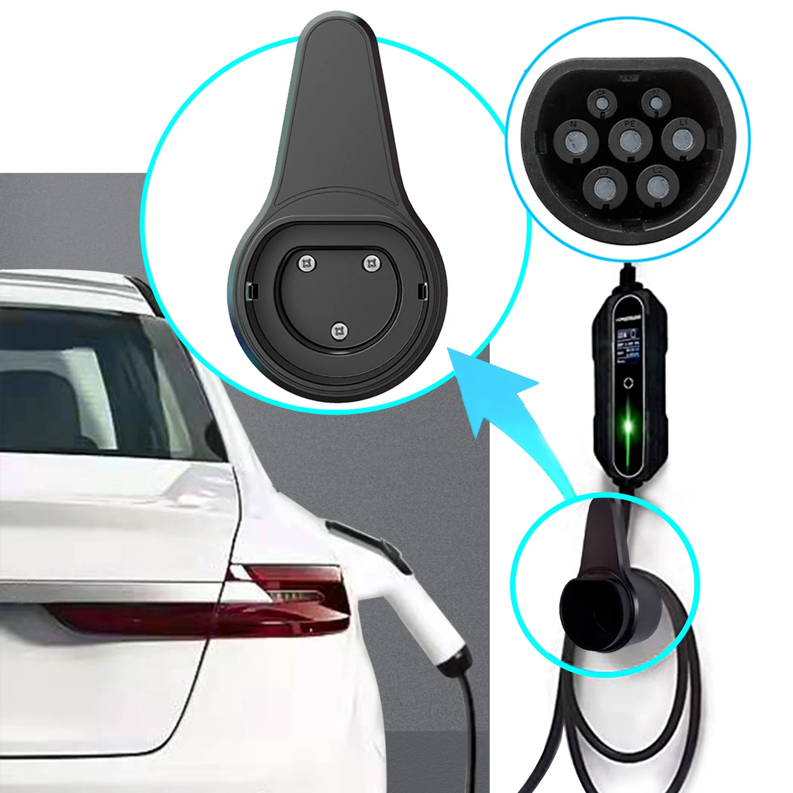 Ev Charger Holder Electric Car Ev Type 2 Charger Socket Waterproof Portable Electric Car Socket Holder Cable Extra Protection