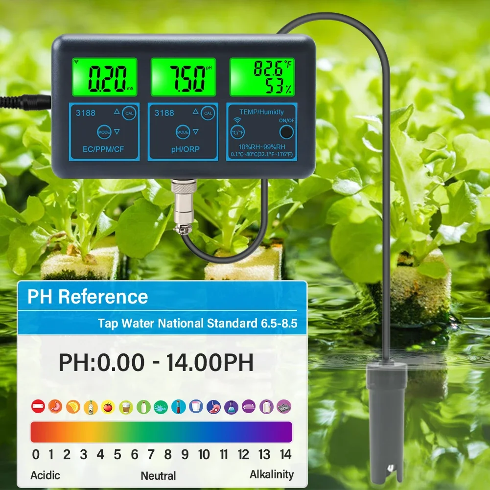 

Tuya Smart WIFI Aquariums Meter Digital Spa Pool Water Quality Analyzer Water Quality Analyzer PH EC ORP TDS RH% CF TEMP Tester