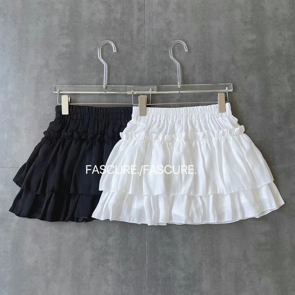 

das De Mujer Sweet Skirt Women Clothing High Waist A-line Jupe Fashion White Summer Saia Ruffles Pleated Mini Y2k S2023 Falkirts