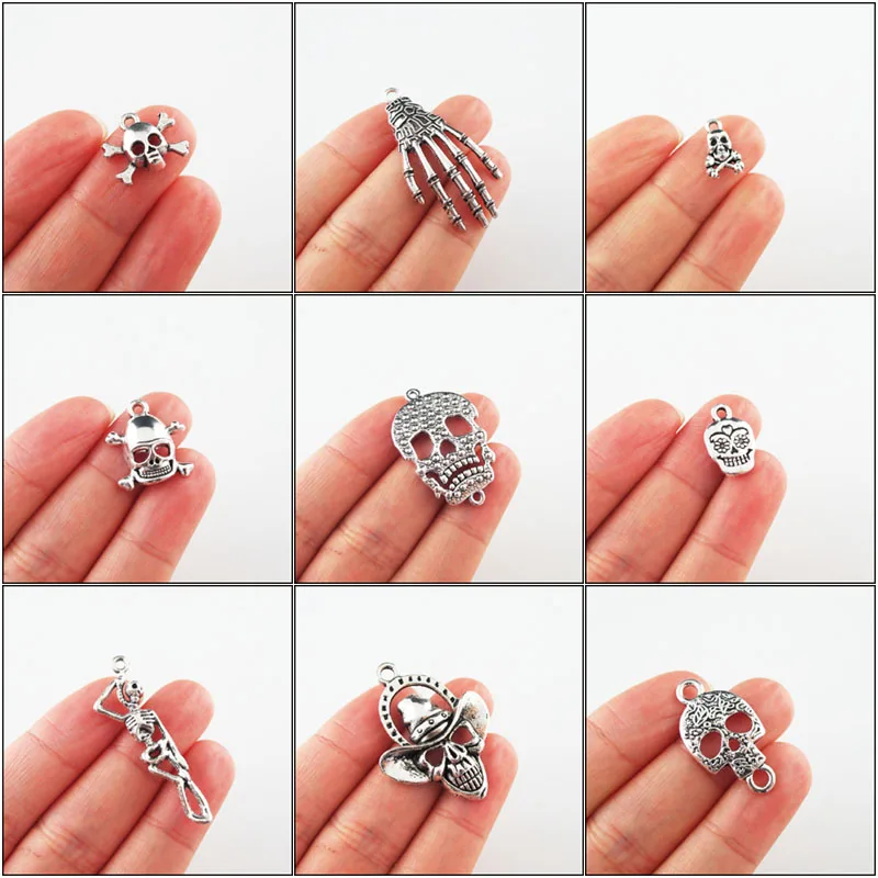 

Fashion New Halloween Skeleton Charms Tibetan Silver Plated Pendants For Gifts Jewelry