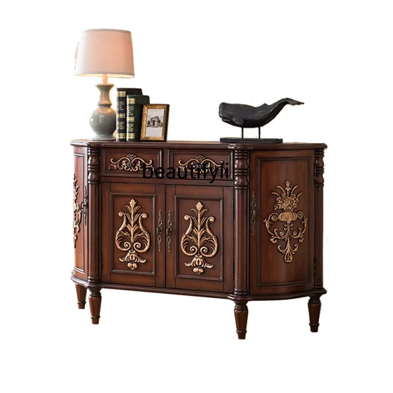 

Sideboard Cabinet Solid Wood American Country Semicircle Entrance Cabinet Arc Locker Storage Cabinet