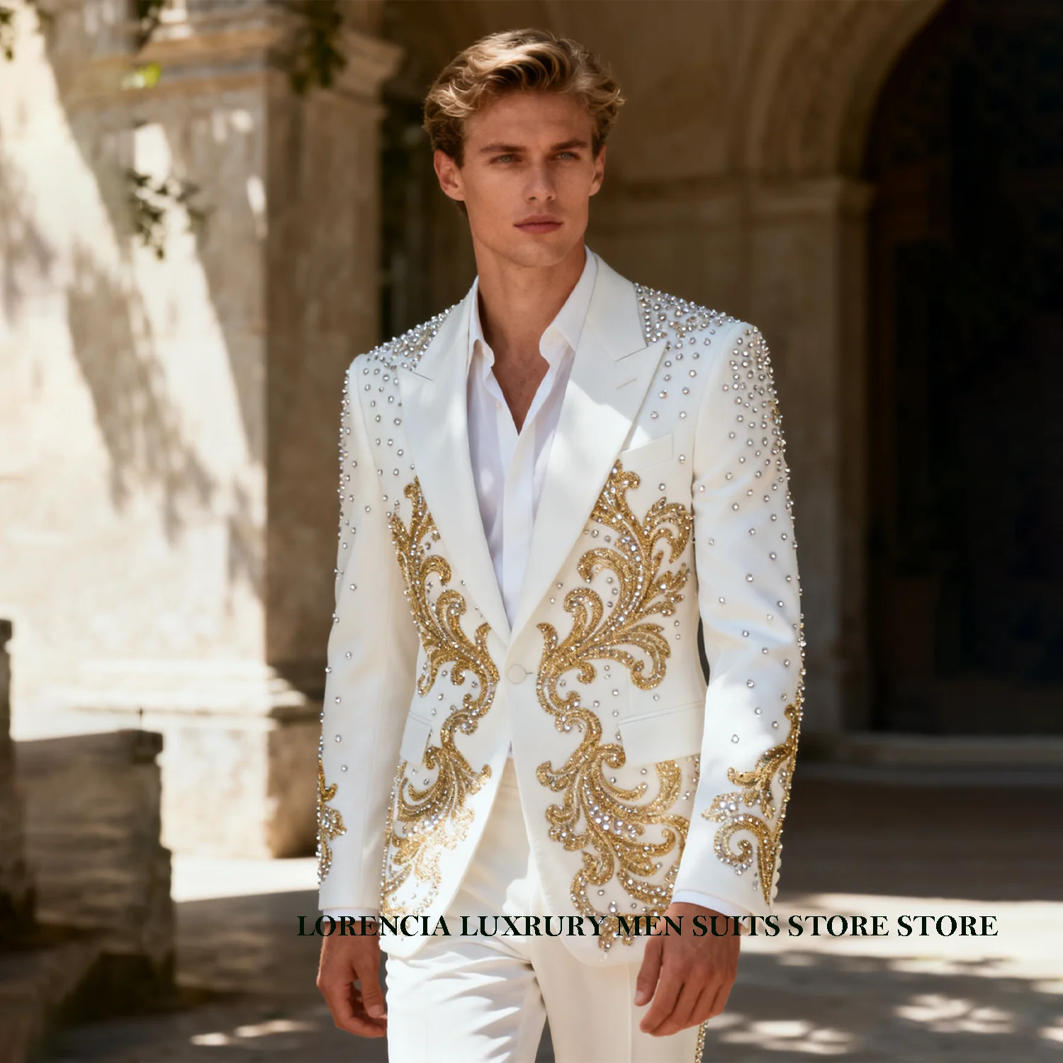 

Роскошные мужские костюмы со стразами и кристаллами по индивидуальному заказу, формальные свадебные смокинги, облегающие Ropa hombre, комплекты из 2 предметов, мужские пиджаки для жениха