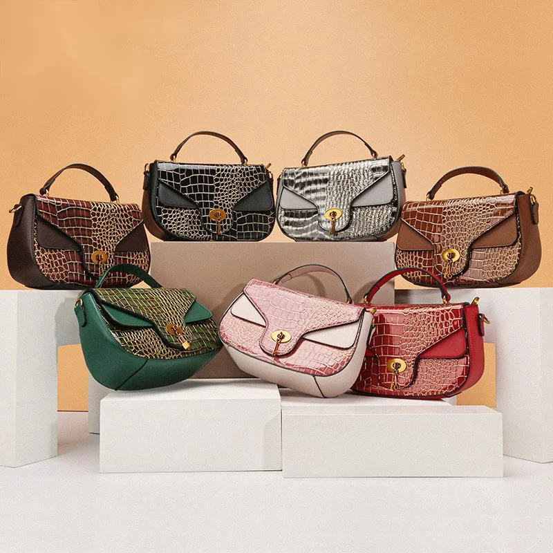 Fashion Shoulder Bag, New High-quality Popular All-match Contrast Color Handbag, Stone Pattern Classic Practical Crossbody Bag, New Women's Saddle Bag_voghion.com
