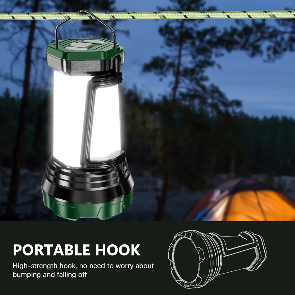 Portable Lantern Powerful Camping Lamp Rechargeable LED Flashlight Built In Battery Torch Tent Lights Night Patrol Searchlight