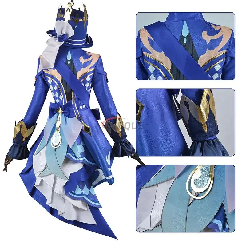 Genshin Impact Focalors Cosplay Traje para Mulheres, Peruca Tsaritsa, Anime Comic Role Play Outfit, Vestido de Carnaval de Halloween, Uniforme