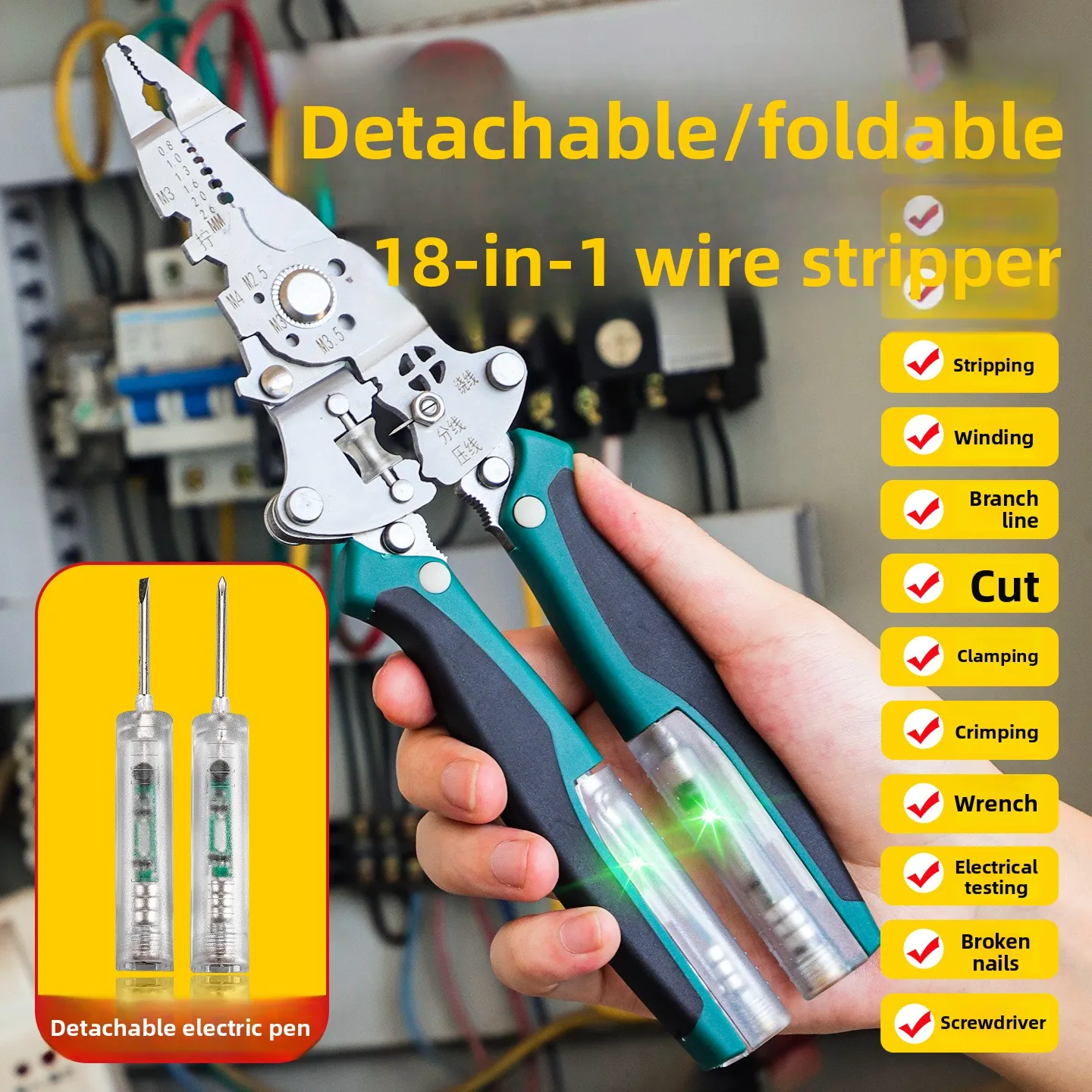 

Industrial Grade Foldable Wire Stripper Pliers - Multifunctional Wire Cutting & Crimping Electrician Tool