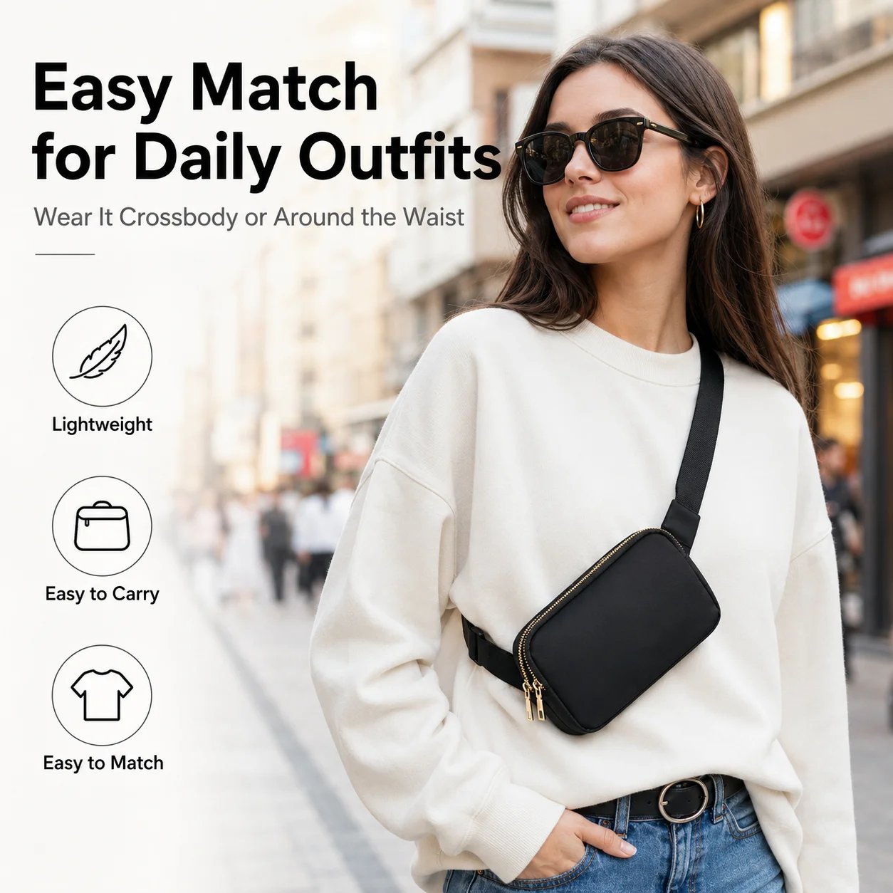 Outdoor Doppelreißverschluss-Hüfttasche Wandern Crossbody Reise-Bauchtasche Verstellbare Wasserdichte Kleine Tasche – Detail 6