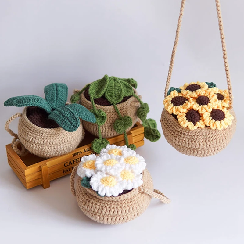 Beginner Crochet Kit Adult Learning Crochet Kit Potted Plant Decorative Crochet Kit Hanging Potted Plant Crochet 4PCS