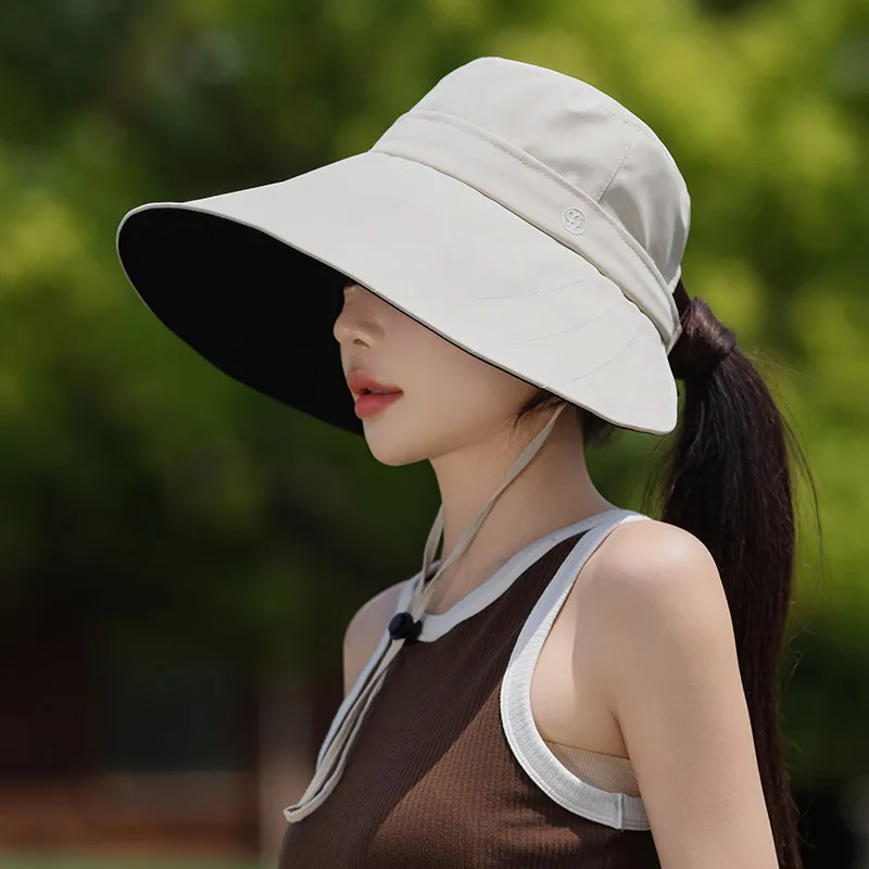 女性の夏の新しいファッションサンハット-uv-保護ハーフエムプティトップ黒接着剤日焼け止めサイクリング帽子フェイスカバー抗紫外線帽子