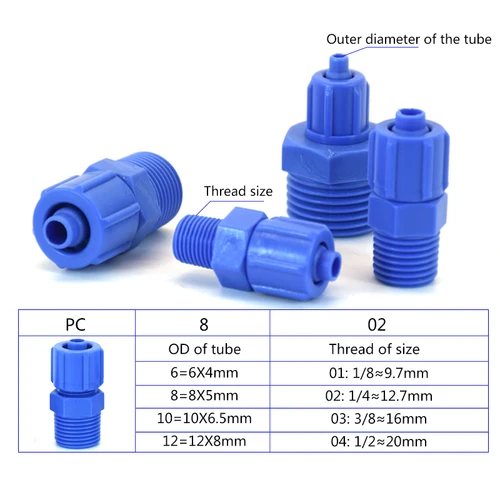 Imagen 2 del producto Accesorios Neumáticos resistentes a la corrosión, Conector de plástico para tubería de Gas, 6/8/10/12mm, 1/8 azul de rosca externa "", 1/4"", 3/8 "", 1/2""