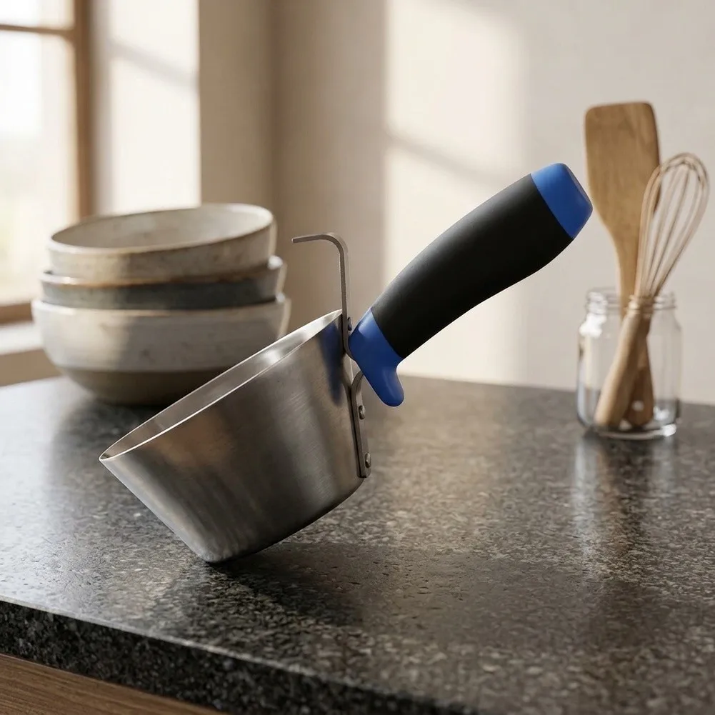 Ergonomic Ash Scoop with 18cm Stainless Steel Bowl for Cement Plaster and Dry Material Handling and Workspace Organization