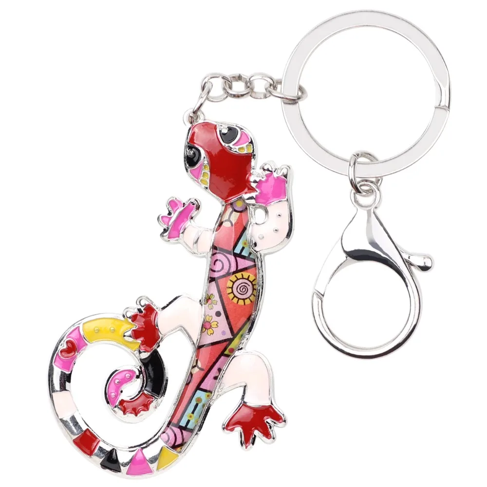 Bonsny Enamel Alloy Lizard Gecko Key Chain Key Ring Handbag Bag Charm Keychain Accessories New Fashion Animal Jewelry For Women