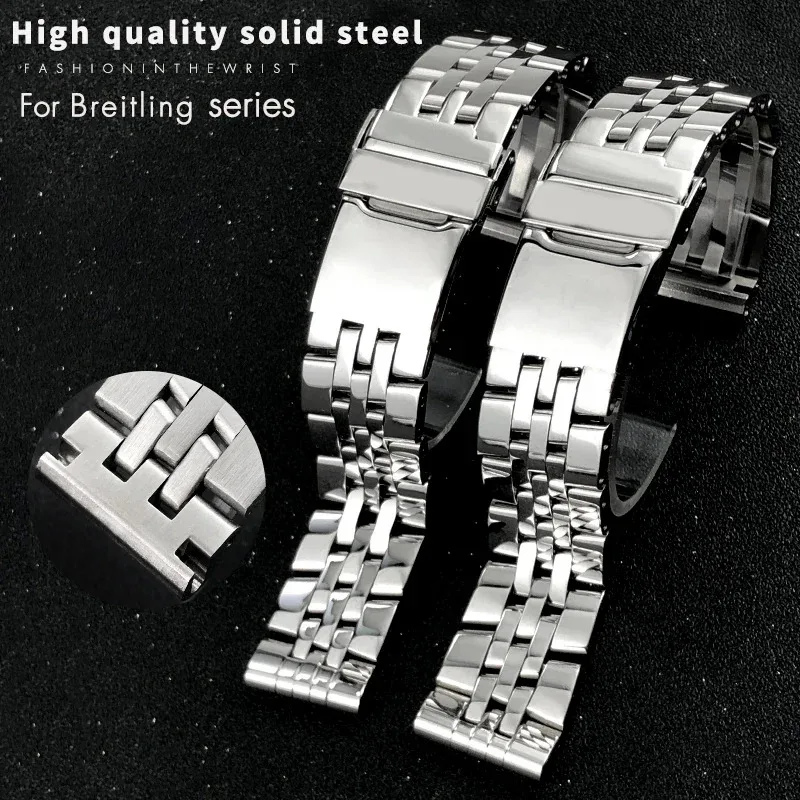Fit for Breitling Solid Stainless Steel Watchband Avenger Challenger NAVITIMER SUPEROCEAN Metal Watch Strap 18m 20mm 22mm 24mm view 3