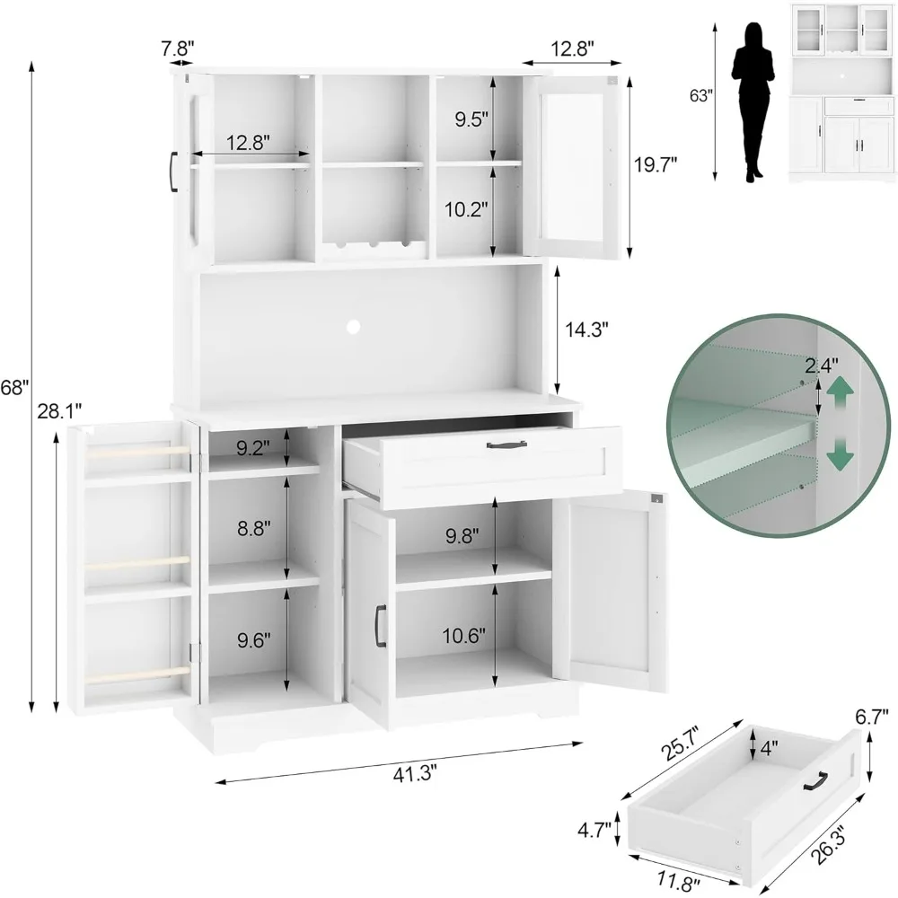 خزانة تخزين مخزن المطبخ، خزانة بوفيه قائمة بذاتها مع حامل ميكروويف و4 أرفف أبواب، خزانة مطبخ مع أبواب، إعلان
